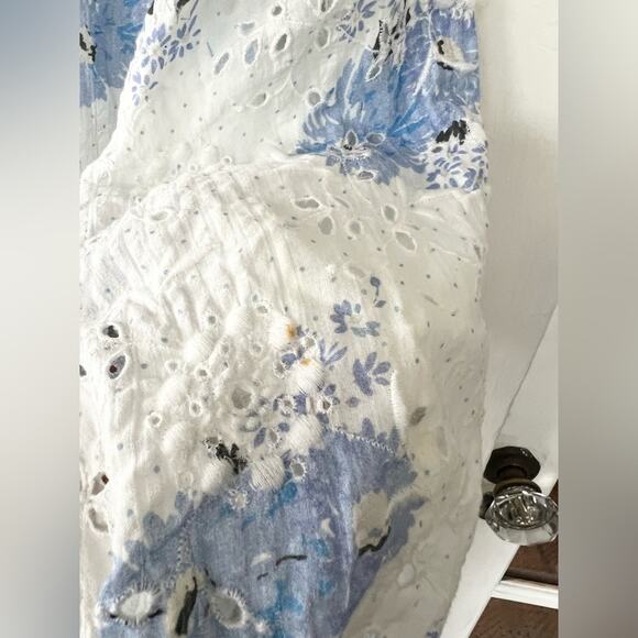 LoveShackFancy Spectra Floral Button down eyelet blouse white cotton blue floral - Picture 11 of 14